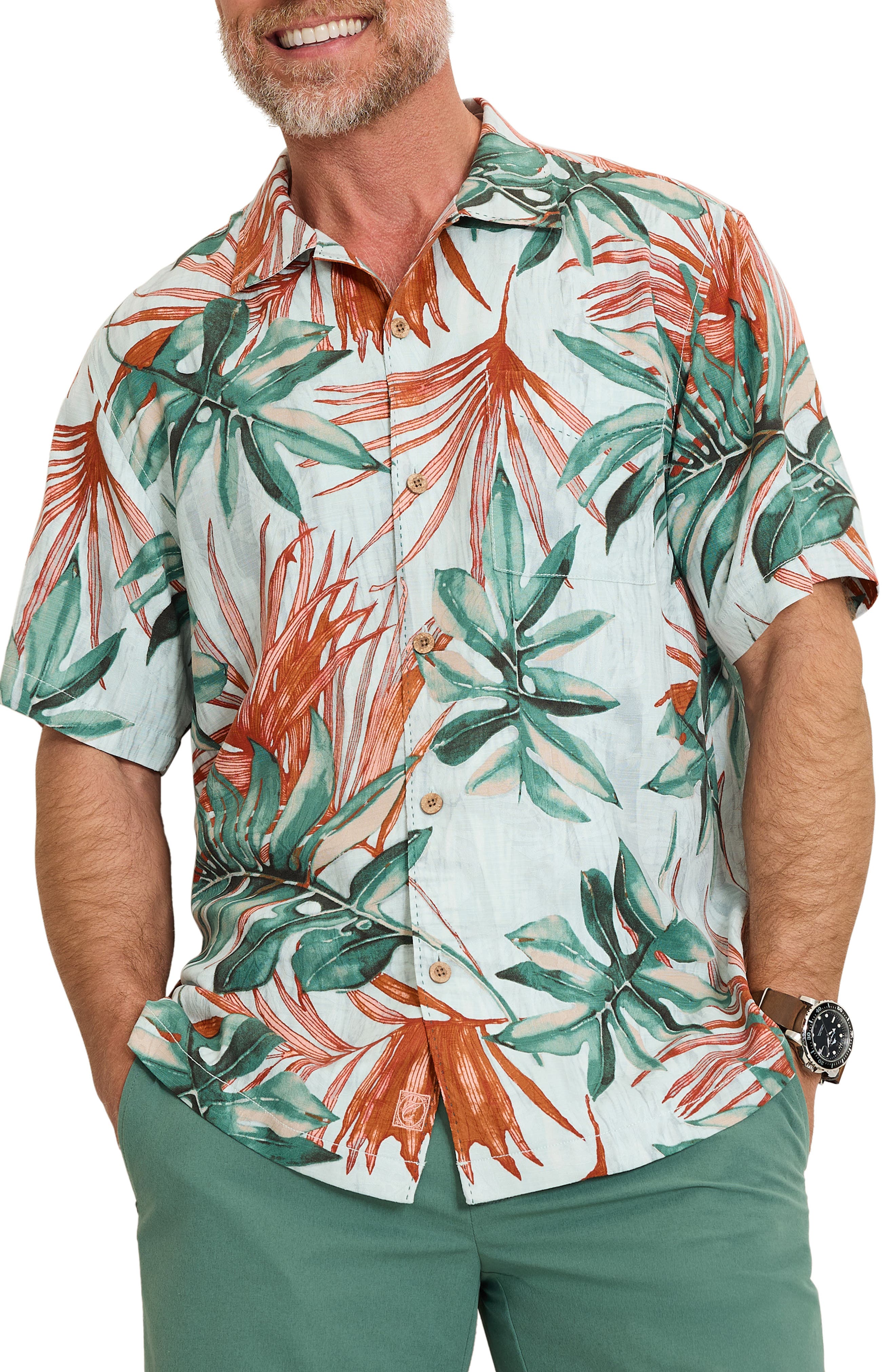 Tommy Bahama Tidal Fronds Silk Camp Shirt in Pale Opal at Nordstrom, Size Medium