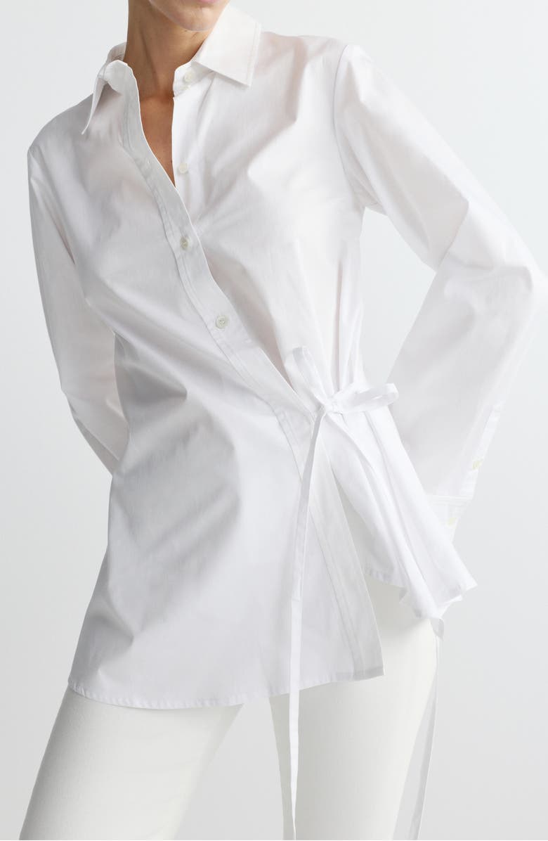 DL1961 Agnes Side Tie Cotton Button-Up Shirt, Main, color, Cloud