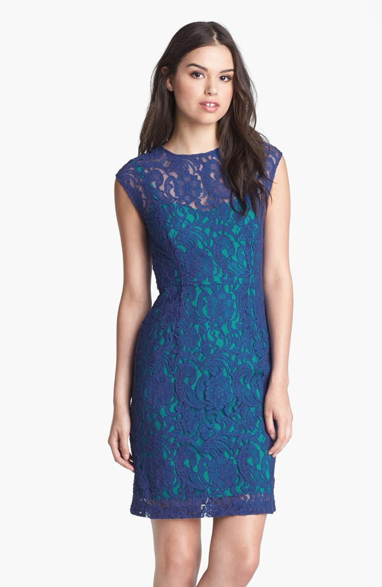 Ivy & Blu Cap Sleeve Lace Dress, Main, color, 