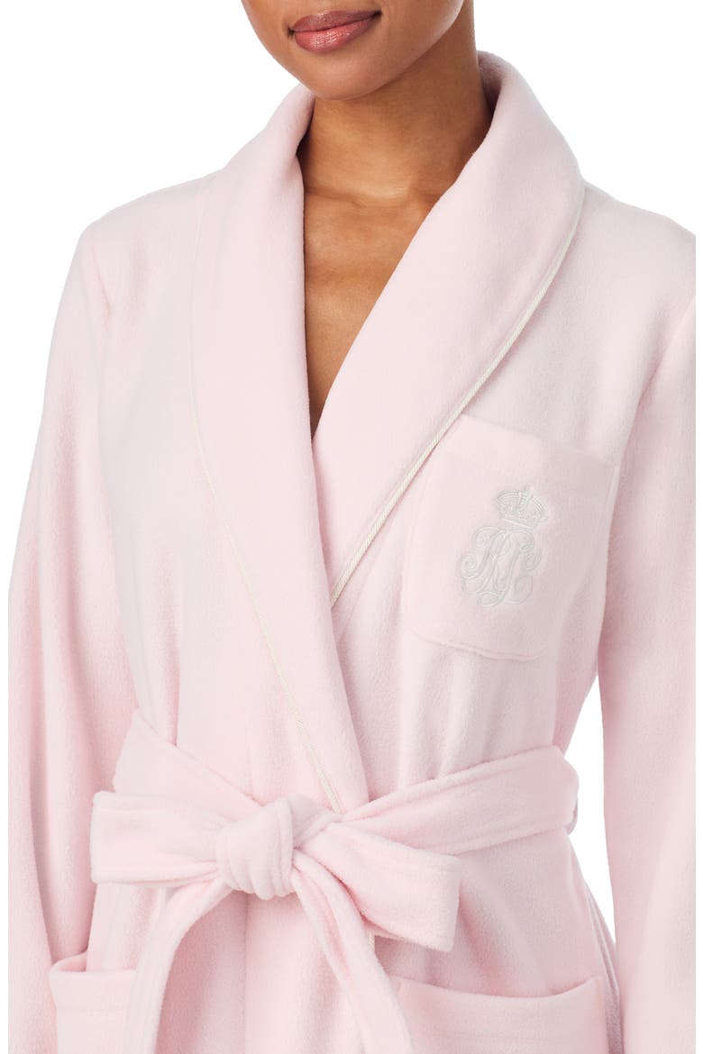 Monogram Fleece Robe, Alternate, color, PINK