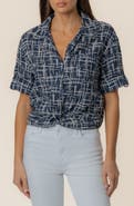 KUT from the Kloth Rebel Printed Knot Front Linen Blend Top
