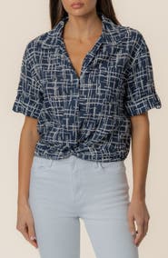 KUT from the Kloth Rebel Printed Knot Front Linen Blend Top