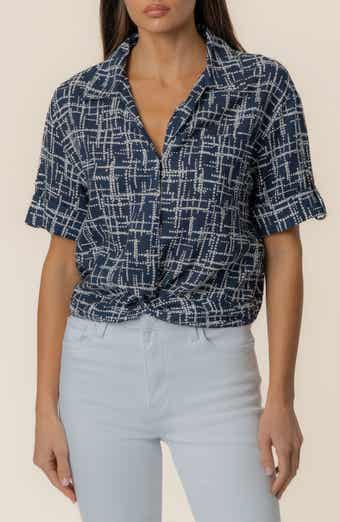 Rebel Printed Knot Front Linen Blend Top
