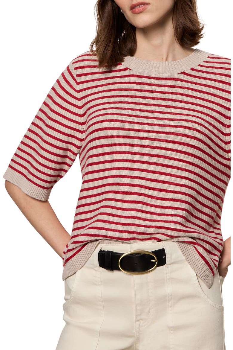 Stripe Short Sleeve Sweater, Alternate, color, RASPBERRY PINK/ OPAL WHITE
