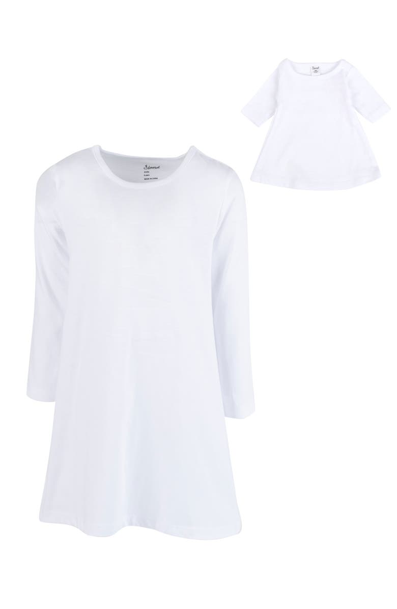 Leveret Girls Cotton Dress with Matching Doll Dress, Printed Design, Alternate, color, White