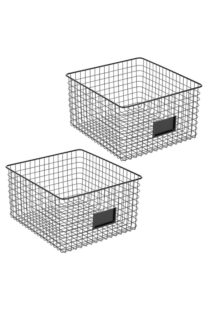 Bedroom Closet Storage Organizer Basket with Label Slot, 2 Pack, Main, color, Matte Black