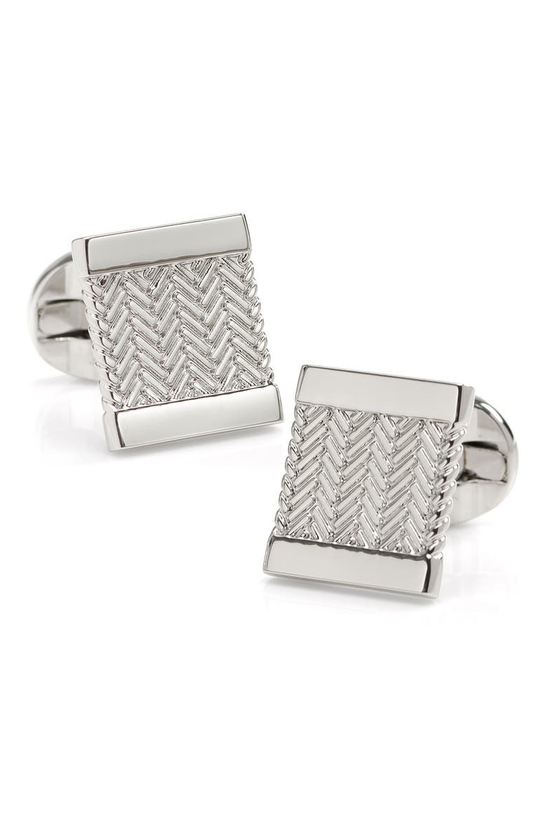 Herringbone Cuff Links, Main, color, SILVER