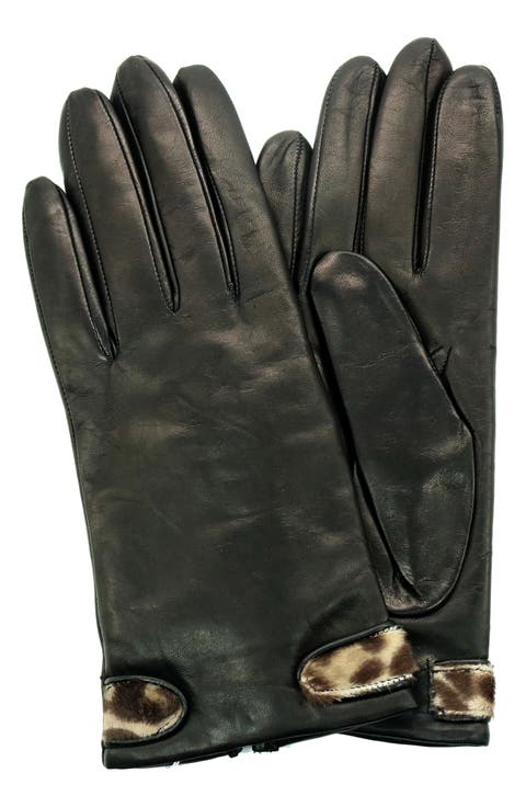 Genuine Calf Hair Trim Leather Gloves