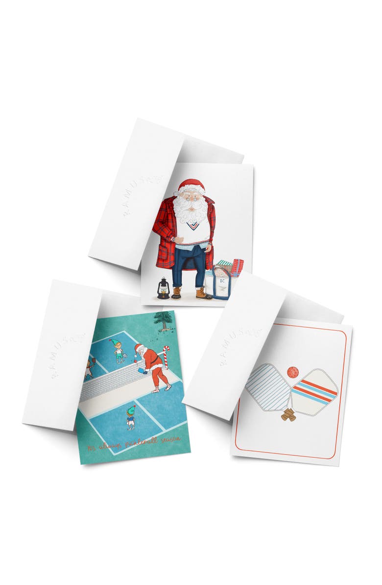 Ramus & Co Holiday Winter Card Pack (3ct, Assorted) Preppy Santa, Pickleball Santa, Pickleball, Main, color, Multi-Pack