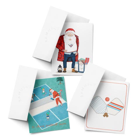 Holiday Winter Card Pack (3ct, Assorted) Preppy Santa, Pickleball Santa, Pickleball