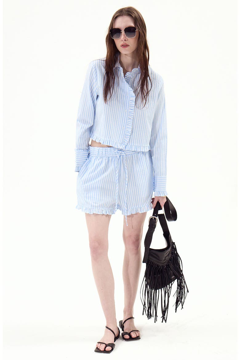 Stripe Ruffle Hem Shorts, Alternate, color, STRIPED LIGHT BLUE