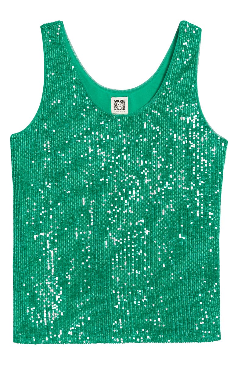Anne Klein Sequin Double Scoop Neck Mesh Tank, Alternate, color, Tropical Green
