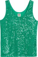 Anne Klein Sequin Double Scoop Neck Mesh Tank