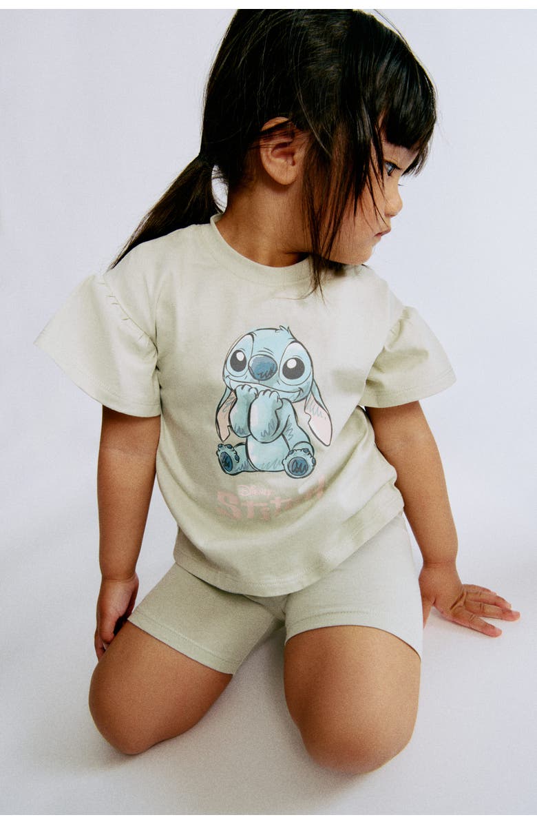 H&M 2-piece Printed Cotton Set, Alternate, color, Dusty Green/Lilo & Stitch