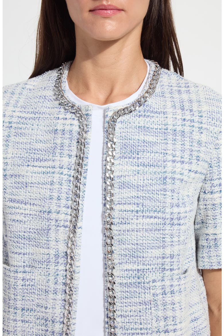 Lily Short Sleeve Summer Tweed Jacket, Alternate, color, AZZURRO TWEED