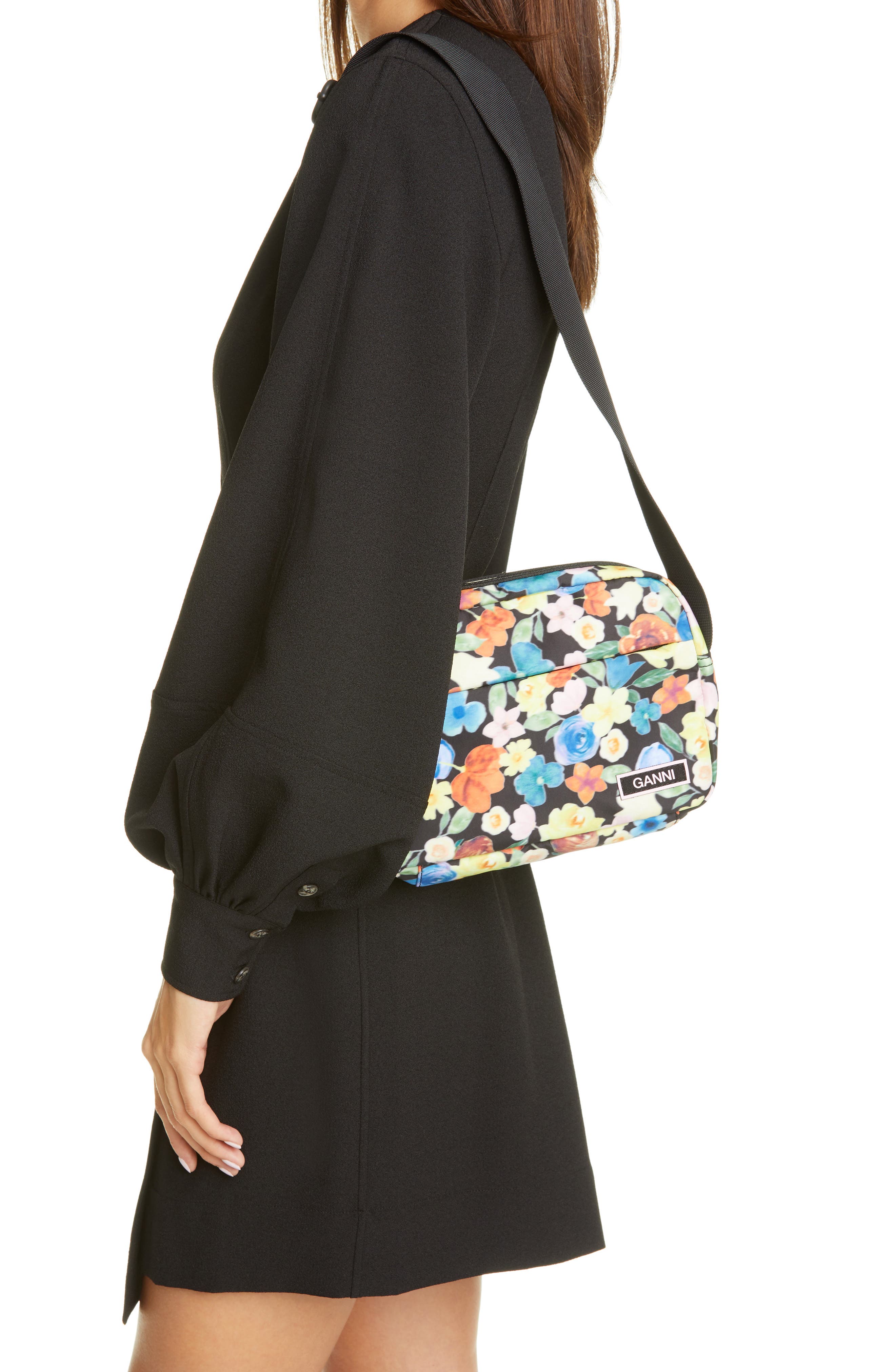 Floral Print Tech Fabric Camera Crossbody Bag, Alternate, color, MULTICOLOUR