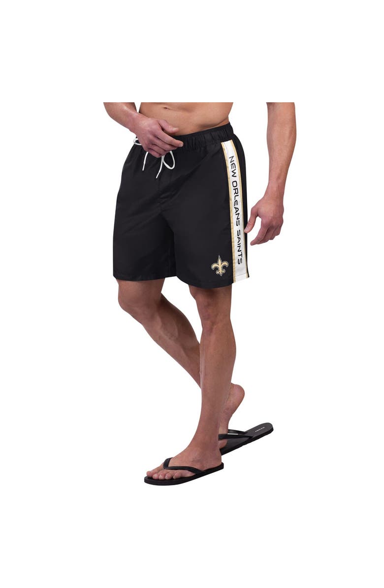 G-III SPORTS BY CARL BANKS Men's G-III Sports by Carl Banks Black New Orleans Saints Streamline Volley Swim Shorts, Alternate, color, 