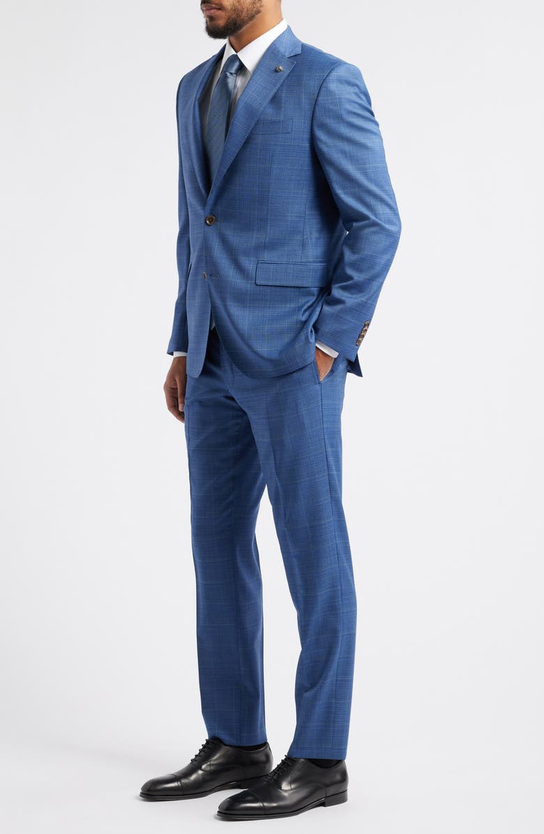 Jack Victor Esprit Blue Mélange Plaid Super 120s Wool Suit, Alternate, color, Blue
