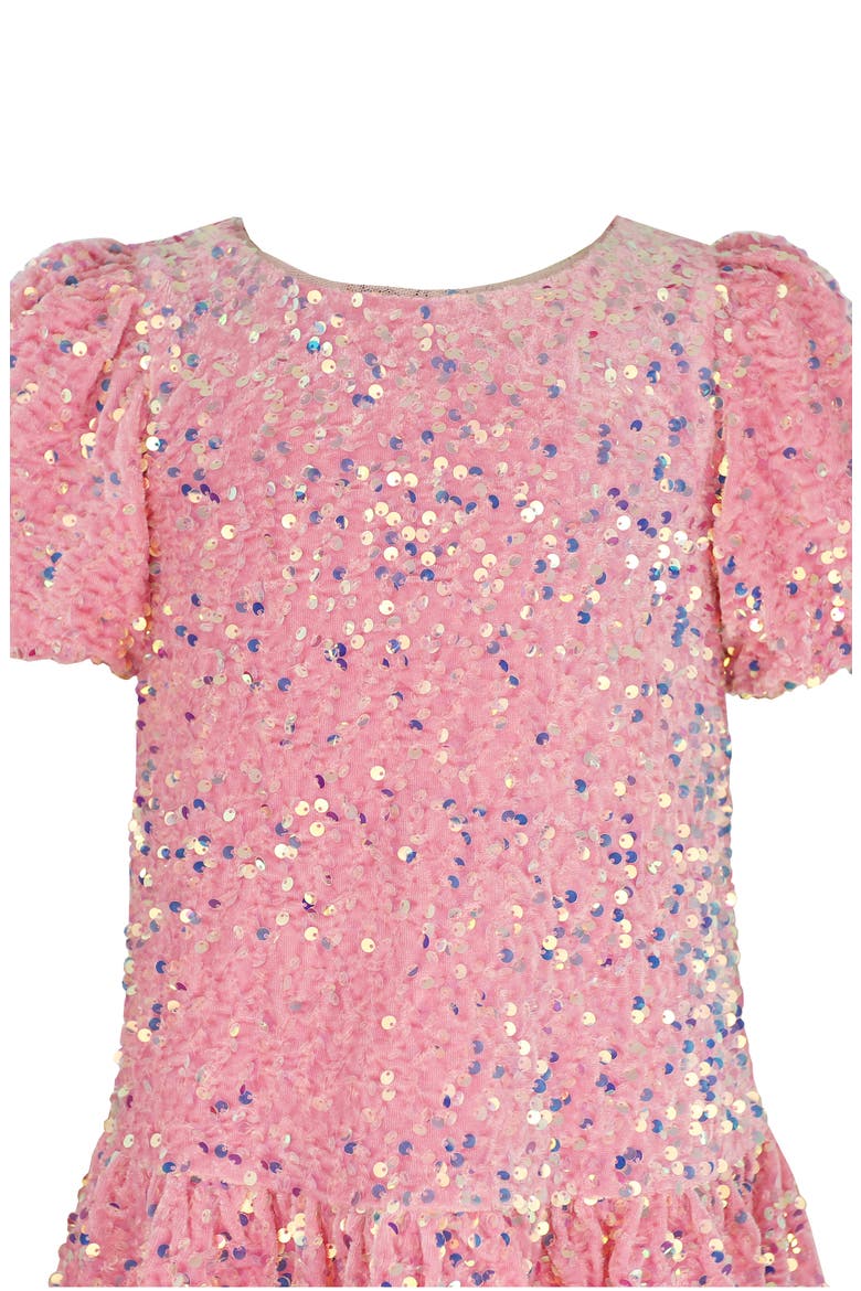 Kids' Sequin Puff Sleeve Velvet Party Dress, Alternate, color, PINK