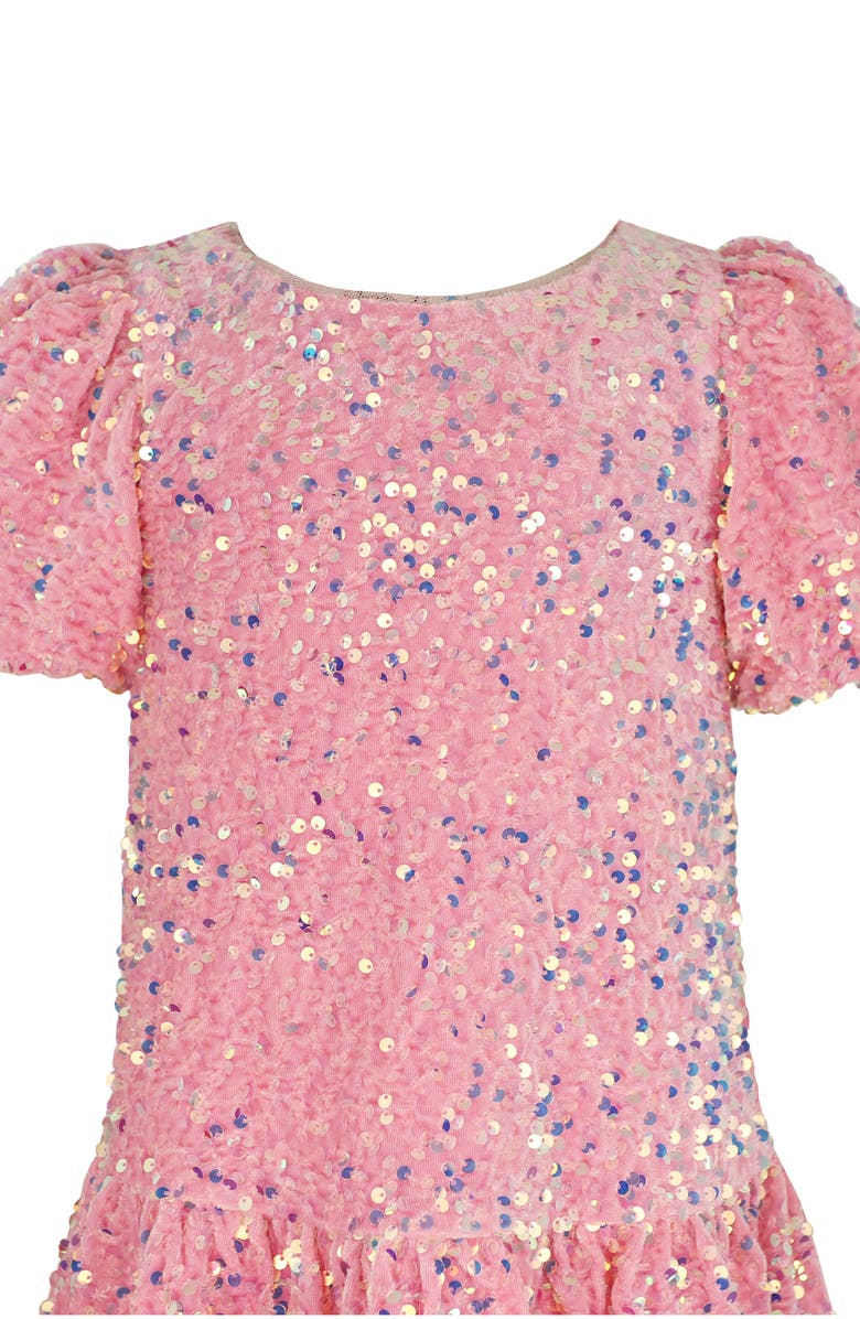 Zunie Kids' Sequin Puff Sleeve Velvet Party Dress, Alternate, color, Pink
