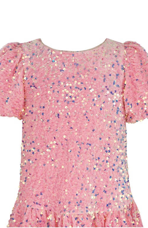 Zunie Kids' Sequin Puff Sleeve Velvet Party Dress In Pink
