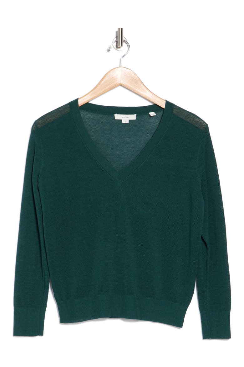 Cotton V-Neck Sweater, Alternate, color, MALACHITE