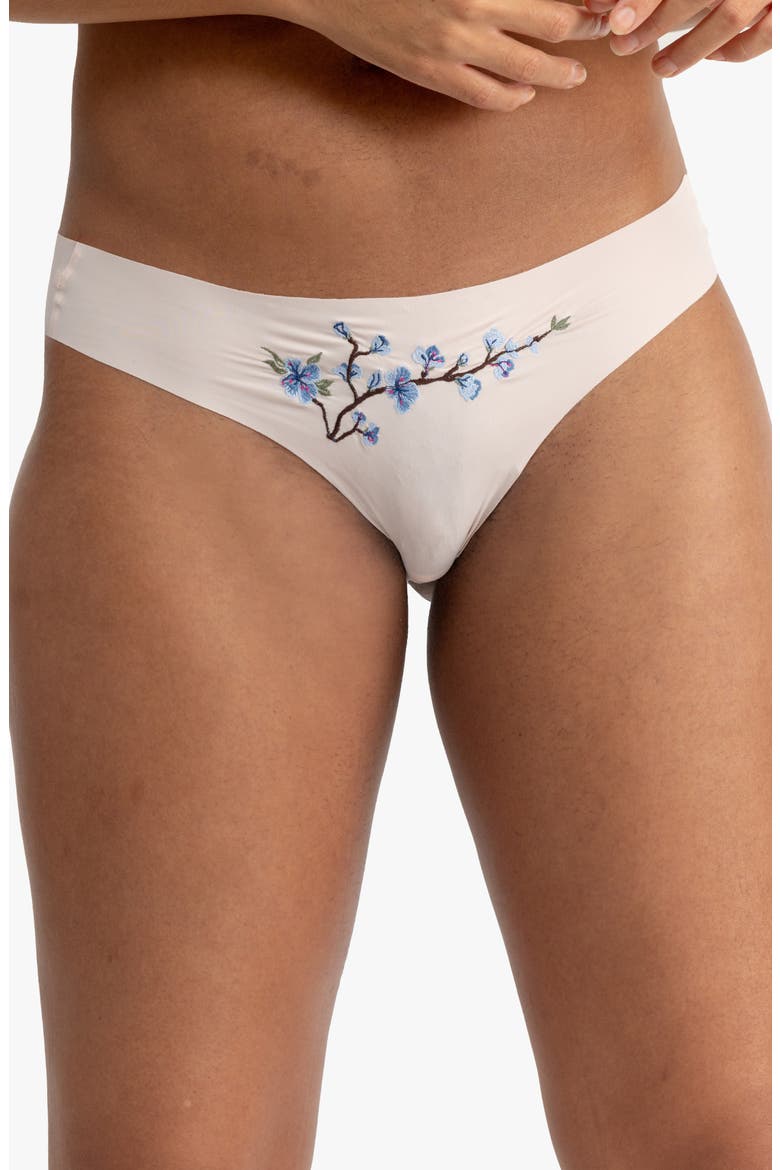 Soft Seamless Thong with Embroidery, Alternate, color, ROSE QUARTZ