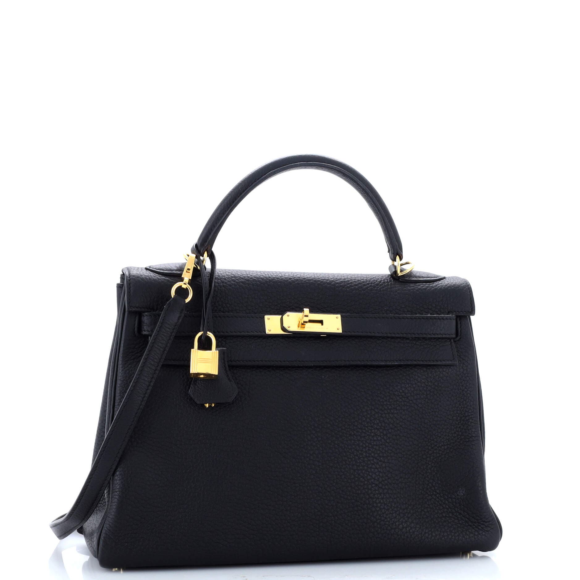 Pre-Owned Hermes Kelly Handbag Black Clemence with Gold Hardware 32, Alternate, color, 