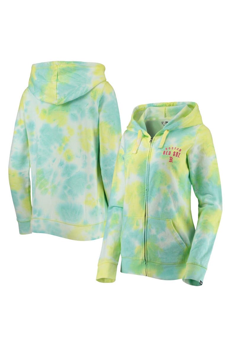 Women's New Era White Boston Red Sox Tie-Dye Full-Zip Hoodie, Main, color, White
