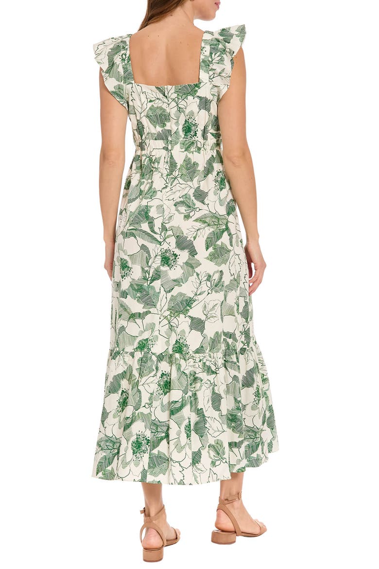 Ruffle Sleeve Square Neck Maxi Dress, Alternate, color, SOFT WHITE/ PINE