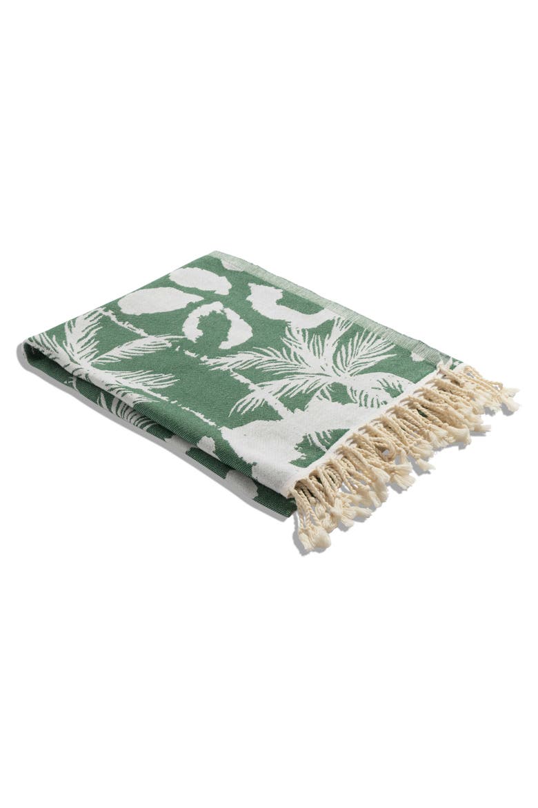 Leopard Palm Organic Turkish Towel, Alternate, color, Green