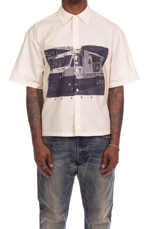 Truck Graphic Short Sleeve Button-Up Shirt