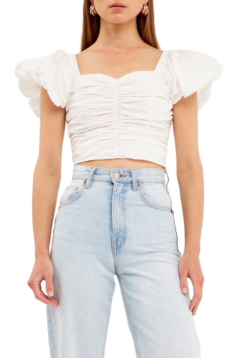 Endless Rose Shirred Puff Sleeve Crop Top, Alternate, color,
