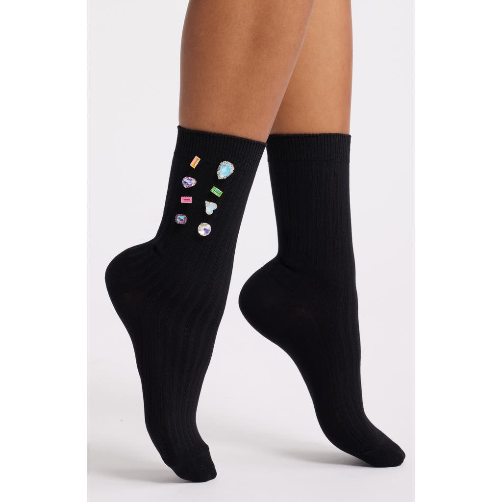 High Heel Jungle Be Jeweled Crystal Embellished Socks In Black