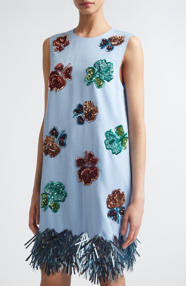 Marni Sequin Fringe Sleeveless Shift Dress, Alternate, color, 00B21 Light Blue