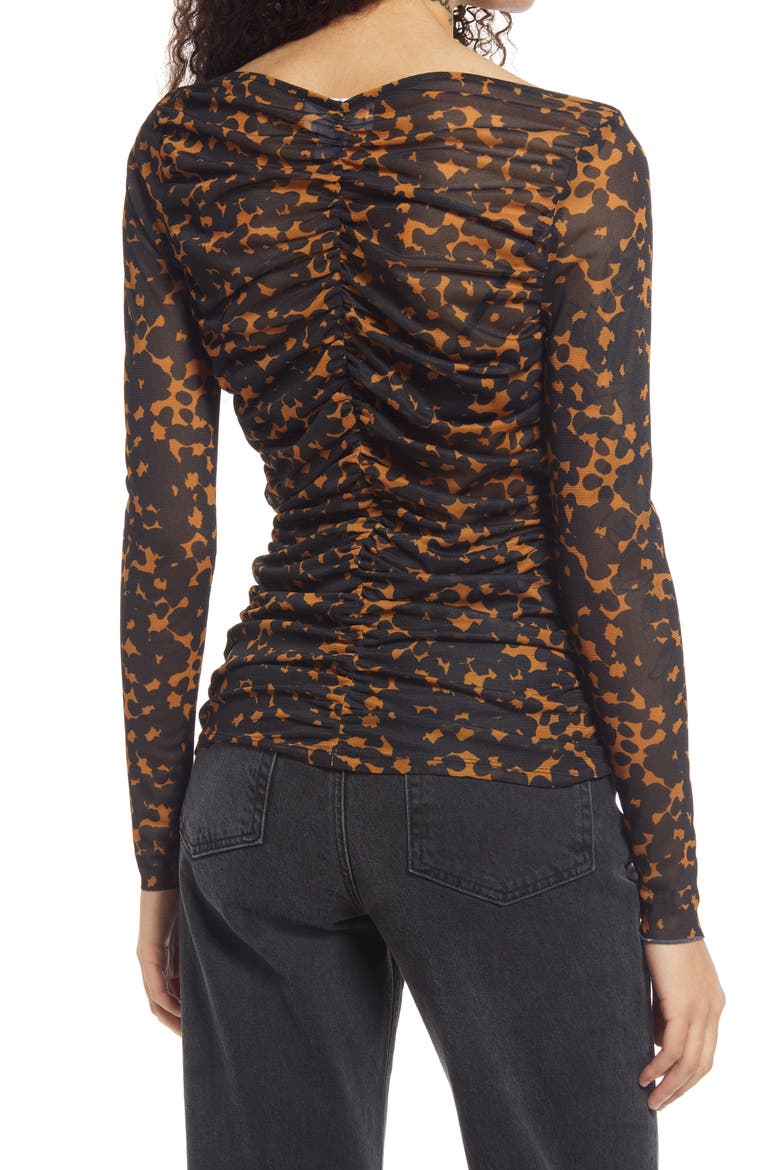 Cristina Martinez Ruched Print Top, Alternate, color, BROWN BLOOM SMUDGE