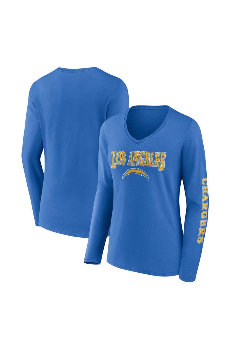 FANATICS Women's Fanatics Branded Powder Blue Los Angeles Chargers Wordmark Long Sleeve V-Neck T-Shirt, Main, color,