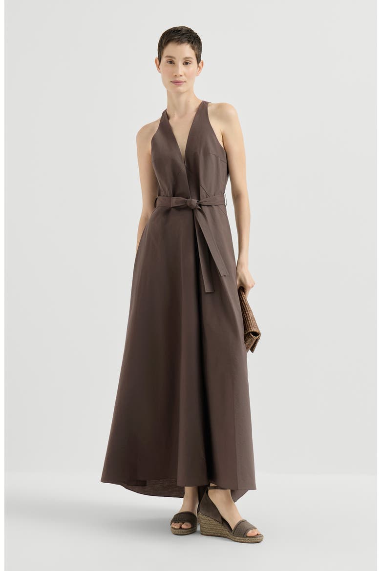 Techno cotton poplin belted dress, Alternate, color, Chocolate