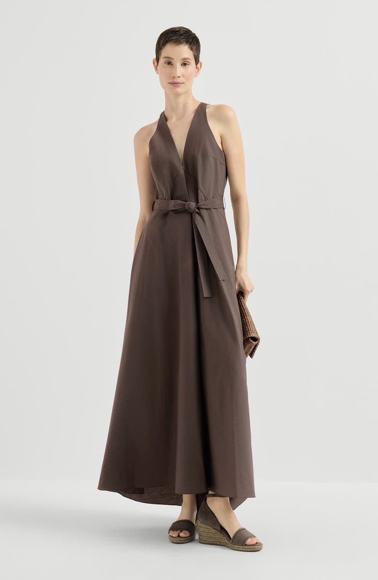 Brunello Cucinelli Techno cotton poplin belted dress, Alternate, color, Chocolate