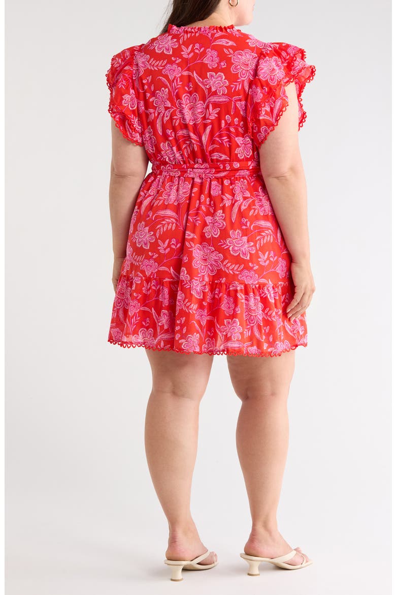 Aria Floral Print Ruffle Minidress, Alternate, color, RED-PINK