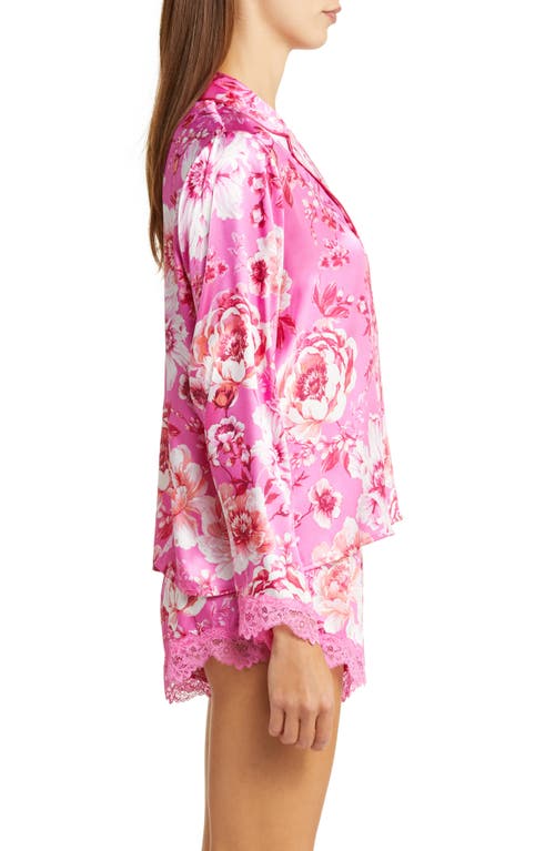 In Bloom By Jonquil My Valentine Floral Lace Trim Satin Short Pajamas In Hot Pink