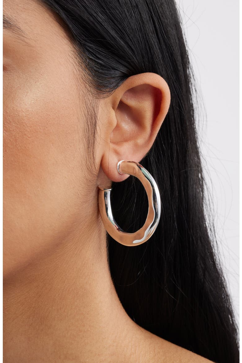 Hammered Hoop Earrings, Alternate, color, SILVER