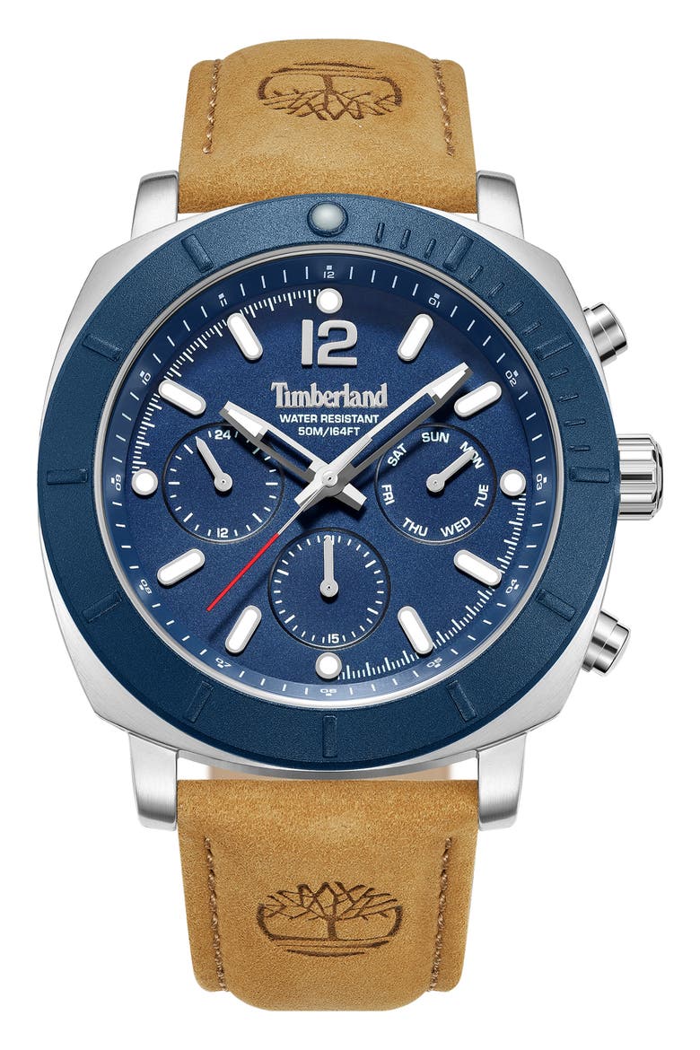 Pyperville Multifunction Leather Strap Watch, 45mm, Main, color, TAN