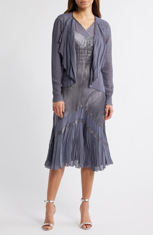 Komarov Charmeuse & Chiffon Midi Dress & Jacket Set in True Steel 