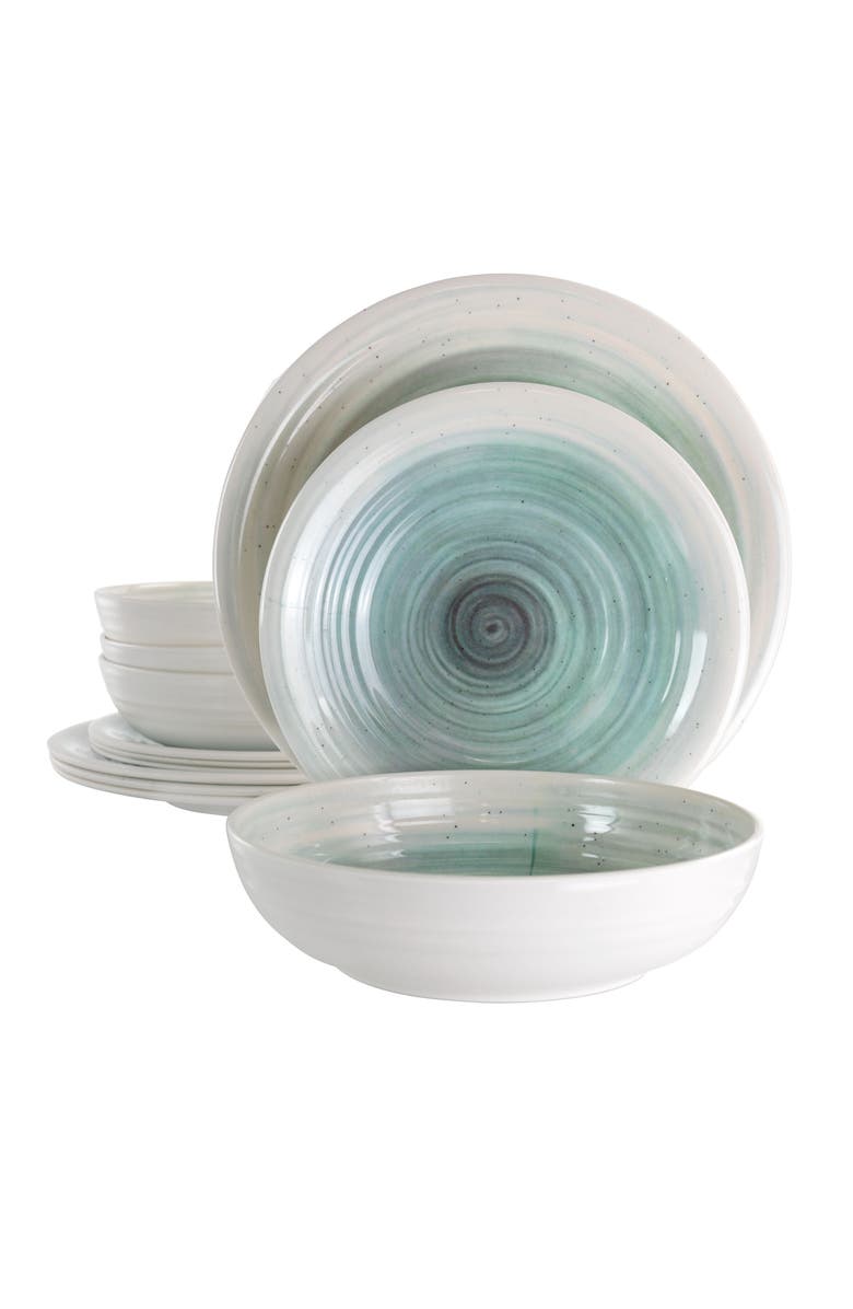 Elama Potters Wheel 12 Piece Lightweight Melamine Dinnerware Set, Main, color, Blue