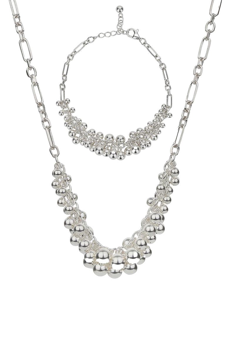 Bearfruit Jewelry Sterling Silver Vivienne Statement Bouquet Chain Necklace & Bracelet Set, Main, color, Silver