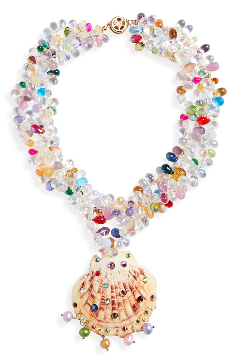 Isshi Salacia Shell Pendant Beaded Necklace, Main, color,
