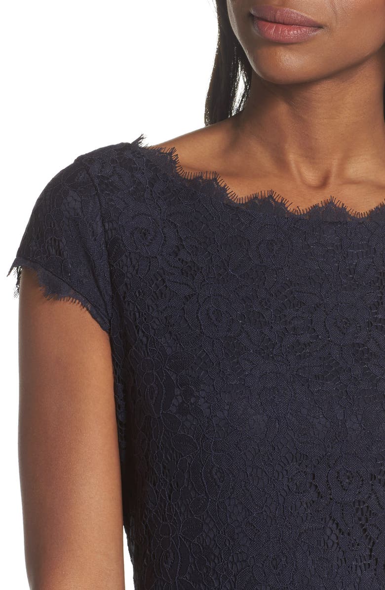 Eliza J Cap Sleeve Lace Sheath Dress, Alternate, color, 