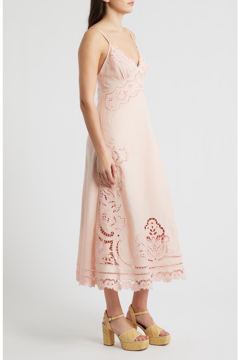 Richelieu Floral Embroidery Linen Slipdress, Alternate, color, LIGHT PINK