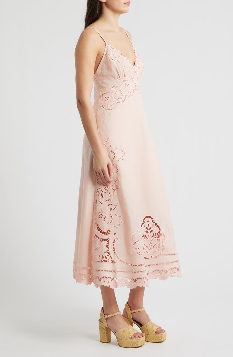 FARM Rio Richelieu Floral Embroidery Linen Slipdress, Alternate, color, Light Pink